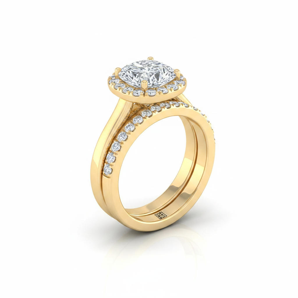 The Eddie Matching Wedding Band, Cushion in 18K Yellow Gold