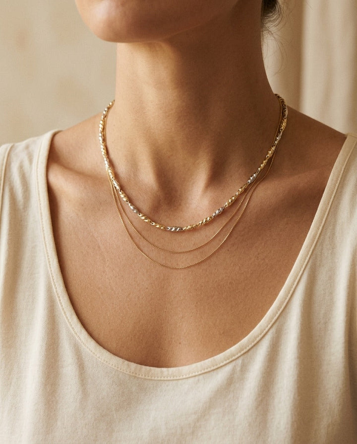 14K Two-Tone Gold Oval Textured Link Necklace, 18 Inch | RockHer