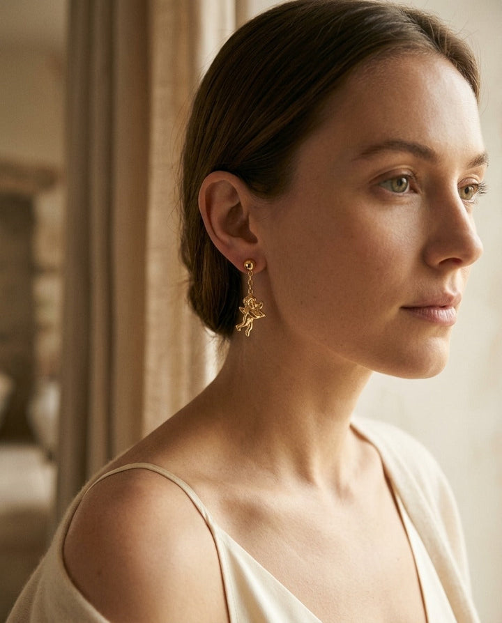 14K Yellow Gold Angel Drop Earrings | RockHer