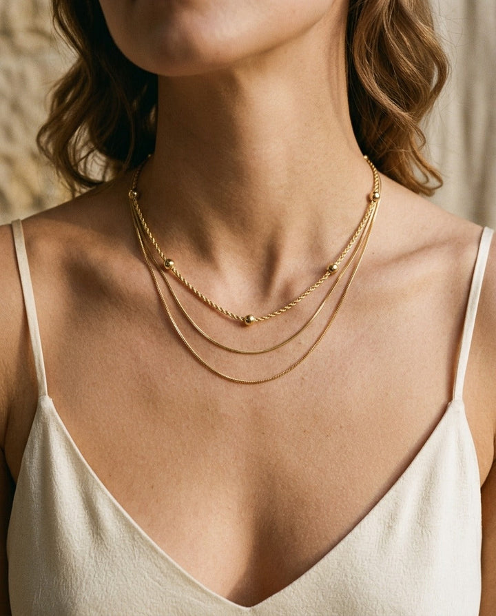 14K Yellow Gold Beaded Station Chain Necklace, 18 Inch – on chain | RockHer
