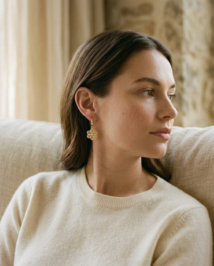 14K Yellow Gold Floral Drop Earrings | RockHer