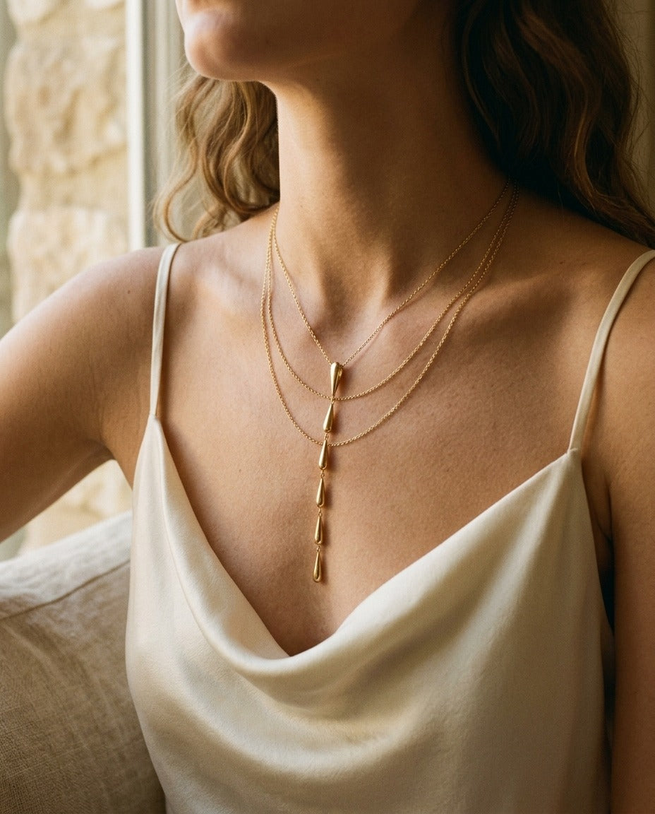 14K Yellow Gold Pear Link Y Necklace, 18 Inch | RockHer