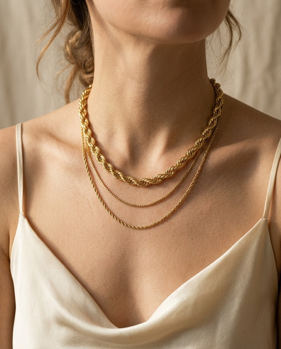 14K Yellow Gold Twisted Rope Chain Necklace, 18 Inch – on chain | RockHer