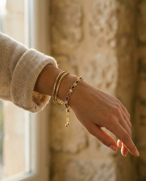 Alternating Amethyst and Diamond Bolo Bracelet in 14k Yellow Gold 1.0ctw | RockHer