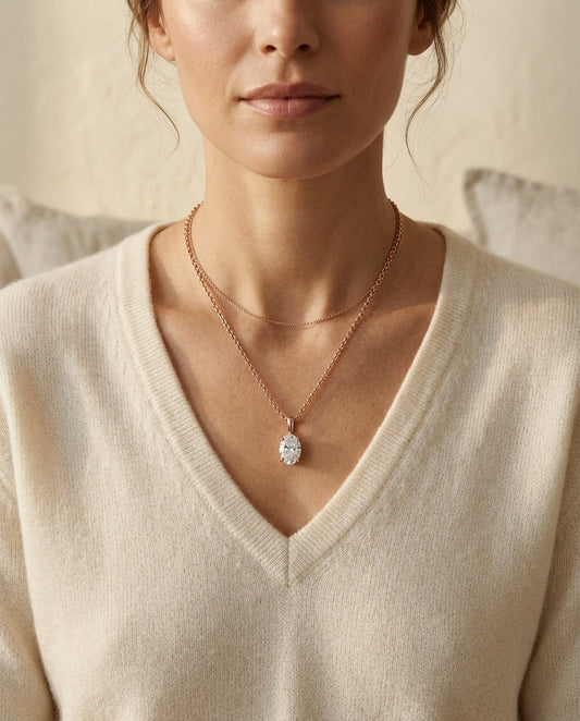 Lab Grown Oval Solitaire Diamond Pendant, 1/2 ct. | 14K Rose Gold | Fleur De Lis
