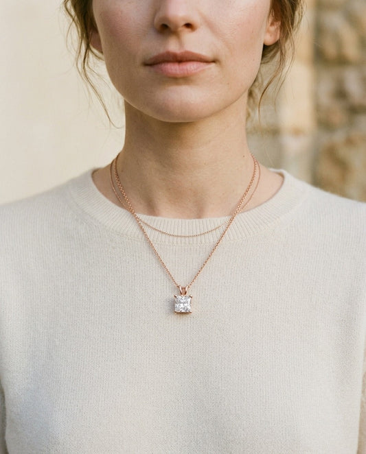 Lab Grown Princess Solitaire Diamond Pendant, 1-1/2 ct. | 14K Rose Gold | 4-Prong