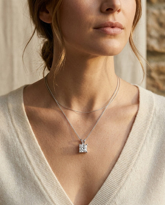Lab Grown Princess Solitaire Diamond Pendant, 1-1/2 ct. | 14K White Gold | 4-Prong
