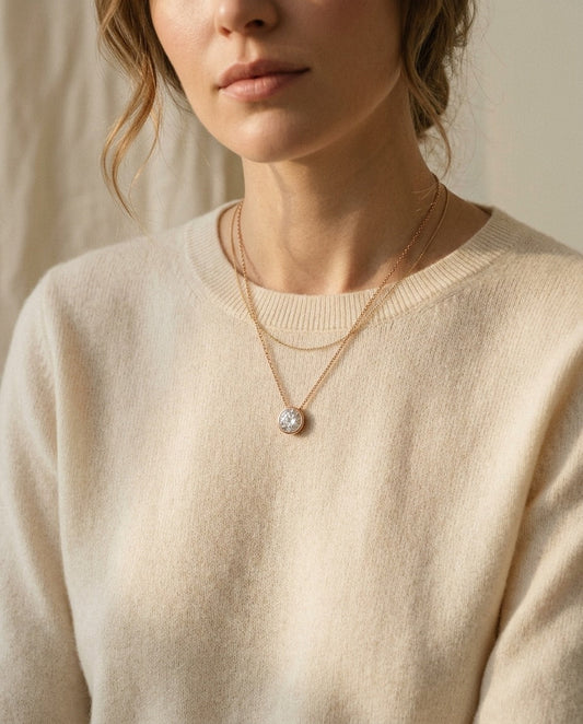 Lab Grown Round Solitaire Diamond Pendant, 1/4 ct. | 14K Rose Gold | Bezel Slide