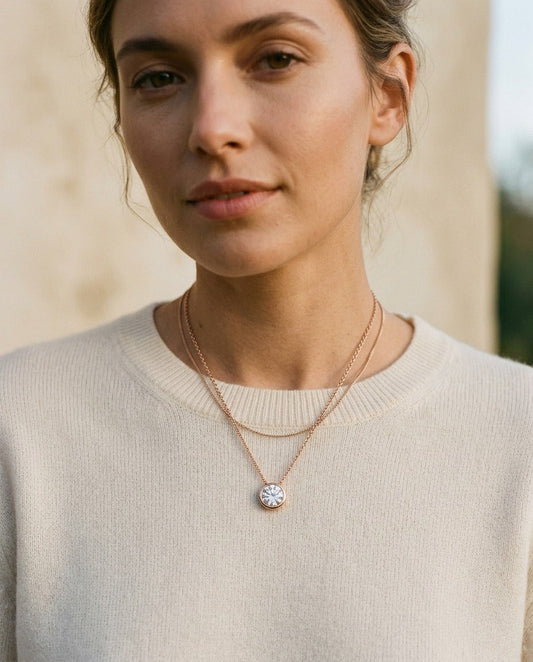 Lab Grown Round Solitaire Diamond Pendant, 1 ct. | 14K Rose Gold | Bezel Slide