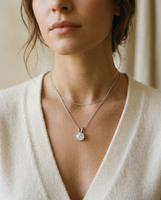 Lab Grown Round Solitaire Diamond Pendant, 1/4 ct. | 14K White Gold | 4-Prong