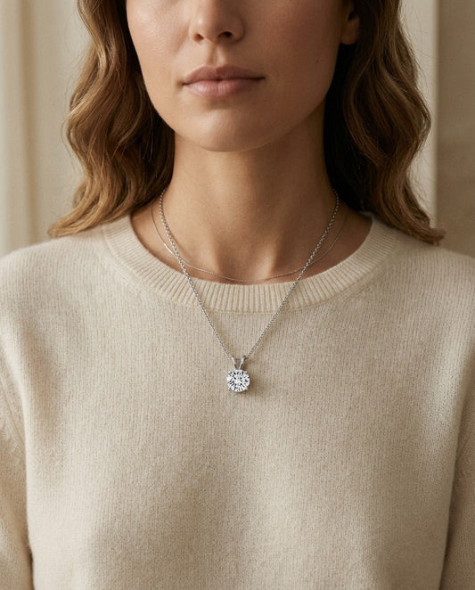 Lab Grown Round Solitaire Diamond Pendant, 1 ct. | Platinum | 4-Prong