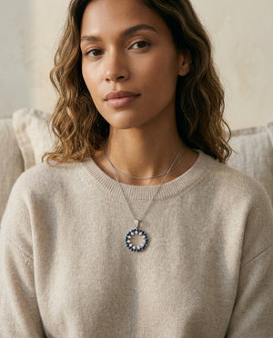Sapphire and Diamond Circle Pendant in 14k White Gold 0.52ctw | RockHer