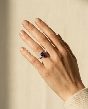 Tanzanite Oval Floating Diamond Ring, in 14K White Gold | RockHer