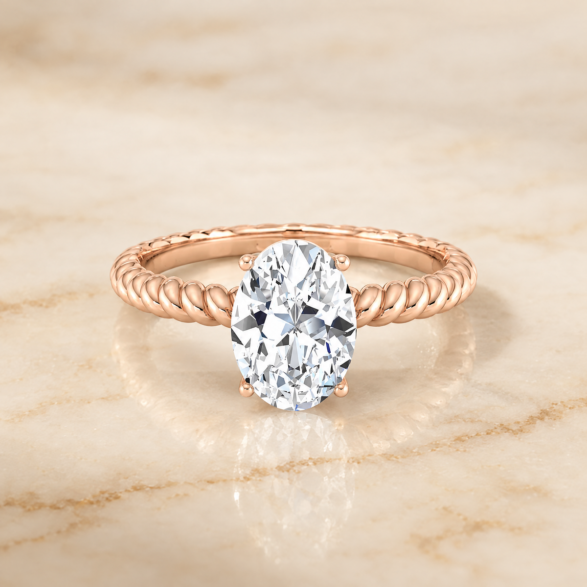 The Charlie Twisted Rope Surprise Stone Solitaire Oval Engagement Ring Setting in 14K Rose Gold
