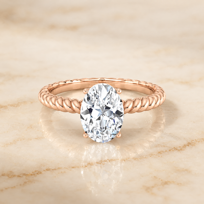 The Charlie Twisted Rope Surprise Stone Solitaire Oval Engagement Ring Setting in 14K Rose Gold