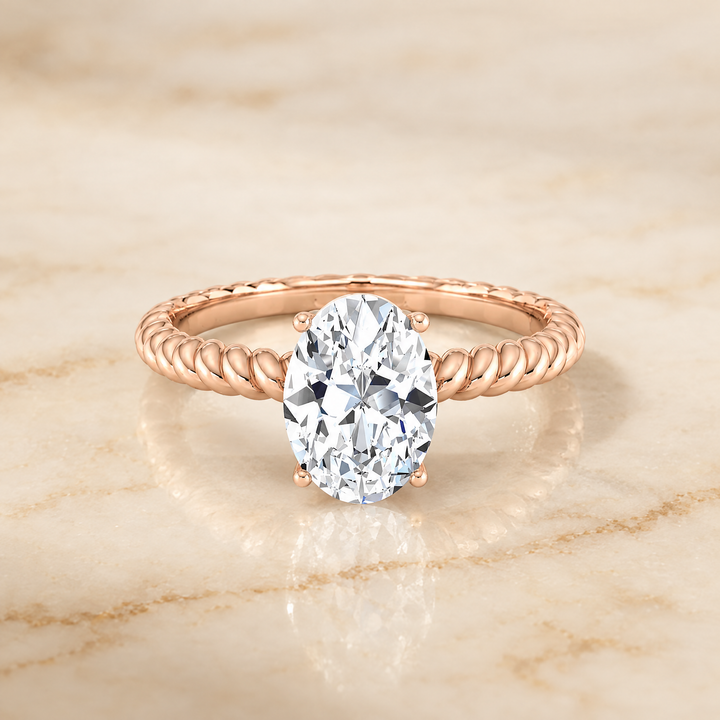 The Charlie Twisted Rope Surprise Stone Solitaire Oval Engagement Ring Setting in 14K Rose Gold