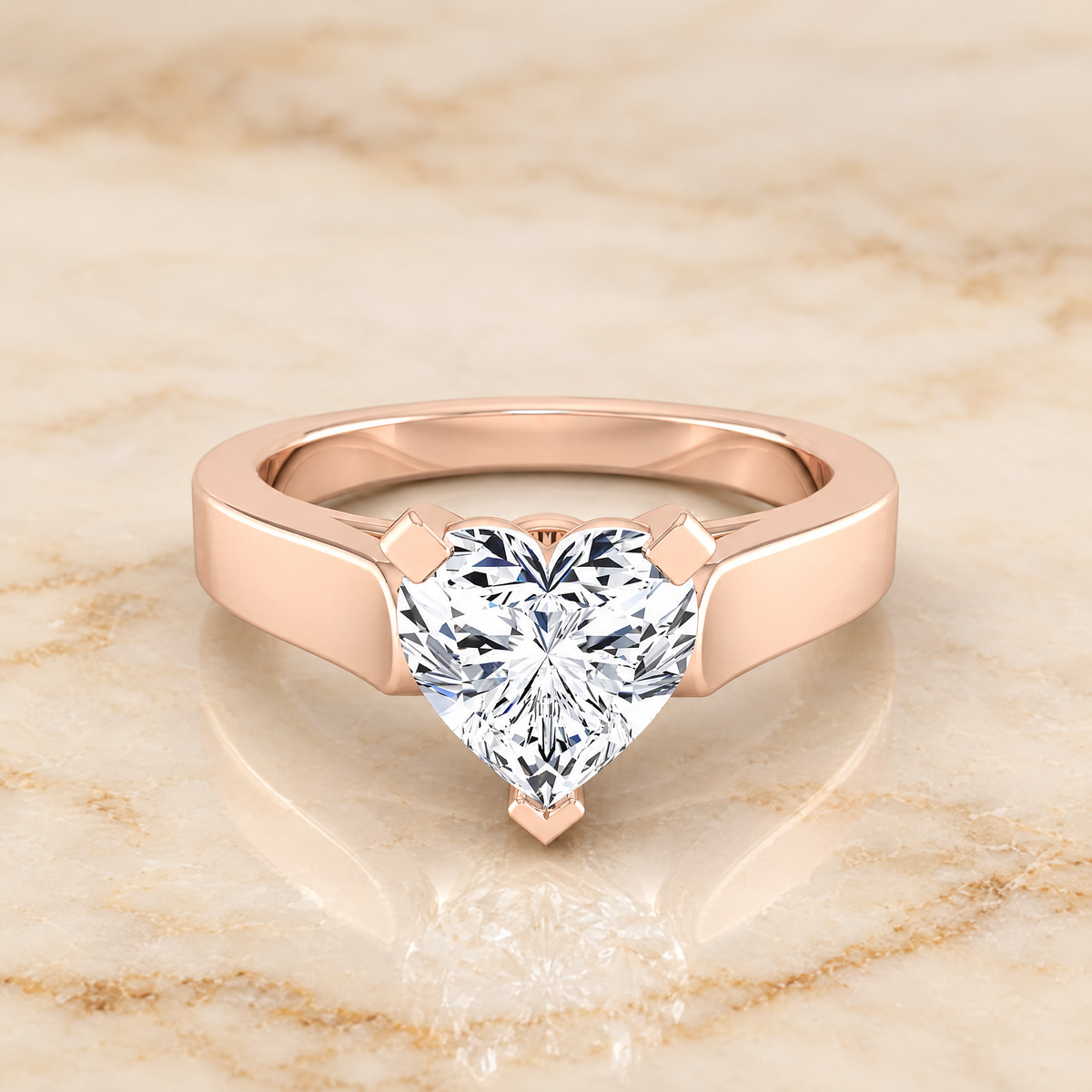 The Charlotte Cathedral Squared Edge Solitaire Heart Engagement Ring Setting in 14K Rose Gold