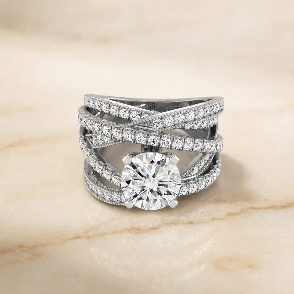 The Violetta round engagement ring setting in 18K White Gold | RockHer