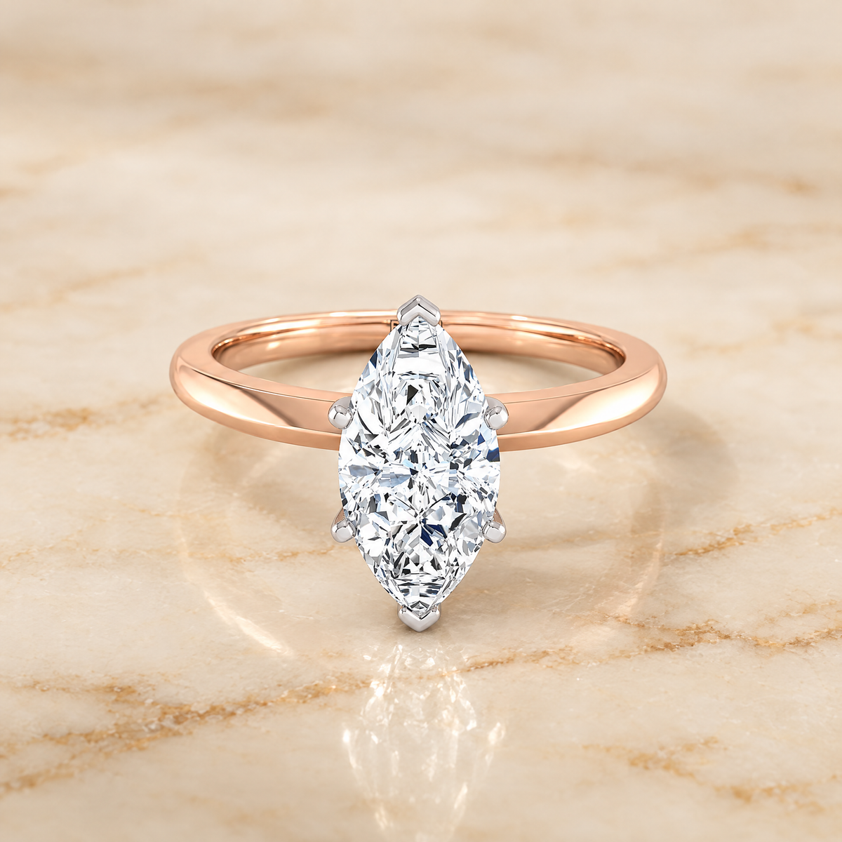 The Isolde Petite Knife Edge Solitaire Marquise Engagement Ring Setting in 14K Rose Gold