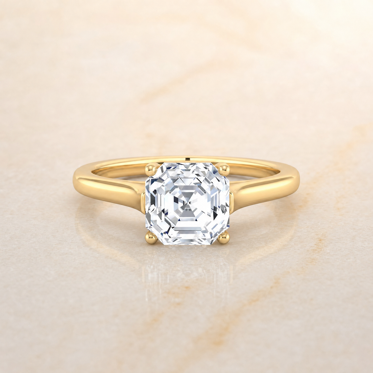 The Juliette Elegant Cathedral Squared Edge Solitaire Asscher Cut Engagement Ring Setting in 18K Yellow Gold