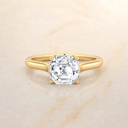 The Juliette Elegant Cathedral Squared Edge Solitaire Asscher Cut Engagement Ring Setting in 18K Yellow Gold