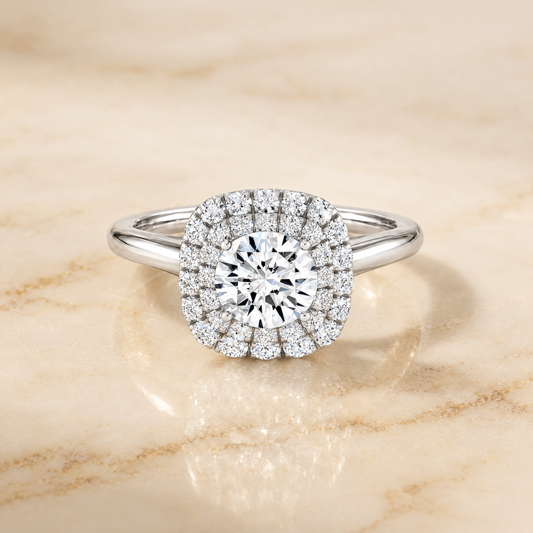 The Goldy Stair Double Halo Round Engagement Ring Setting in Platinum