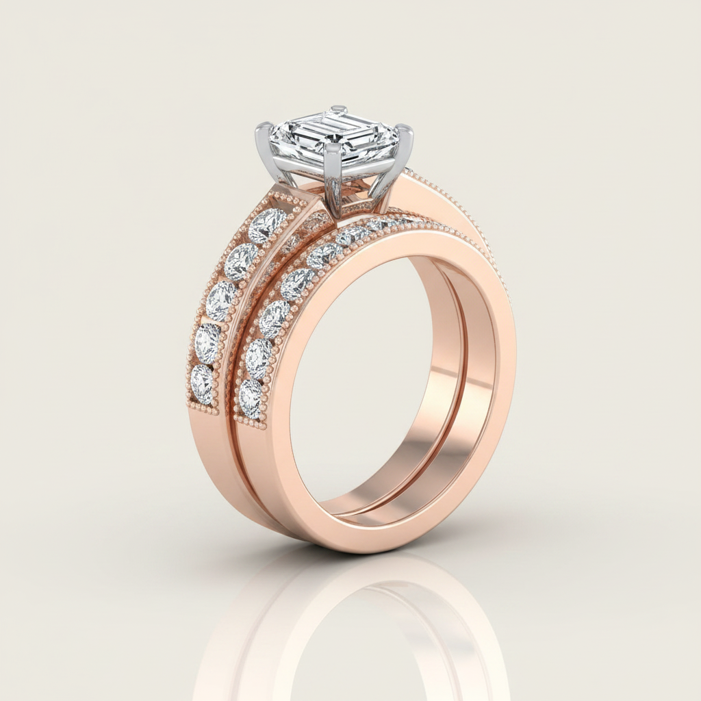 The Eleanor Matching Wedding Band, Emerald in 14K Rose Gold