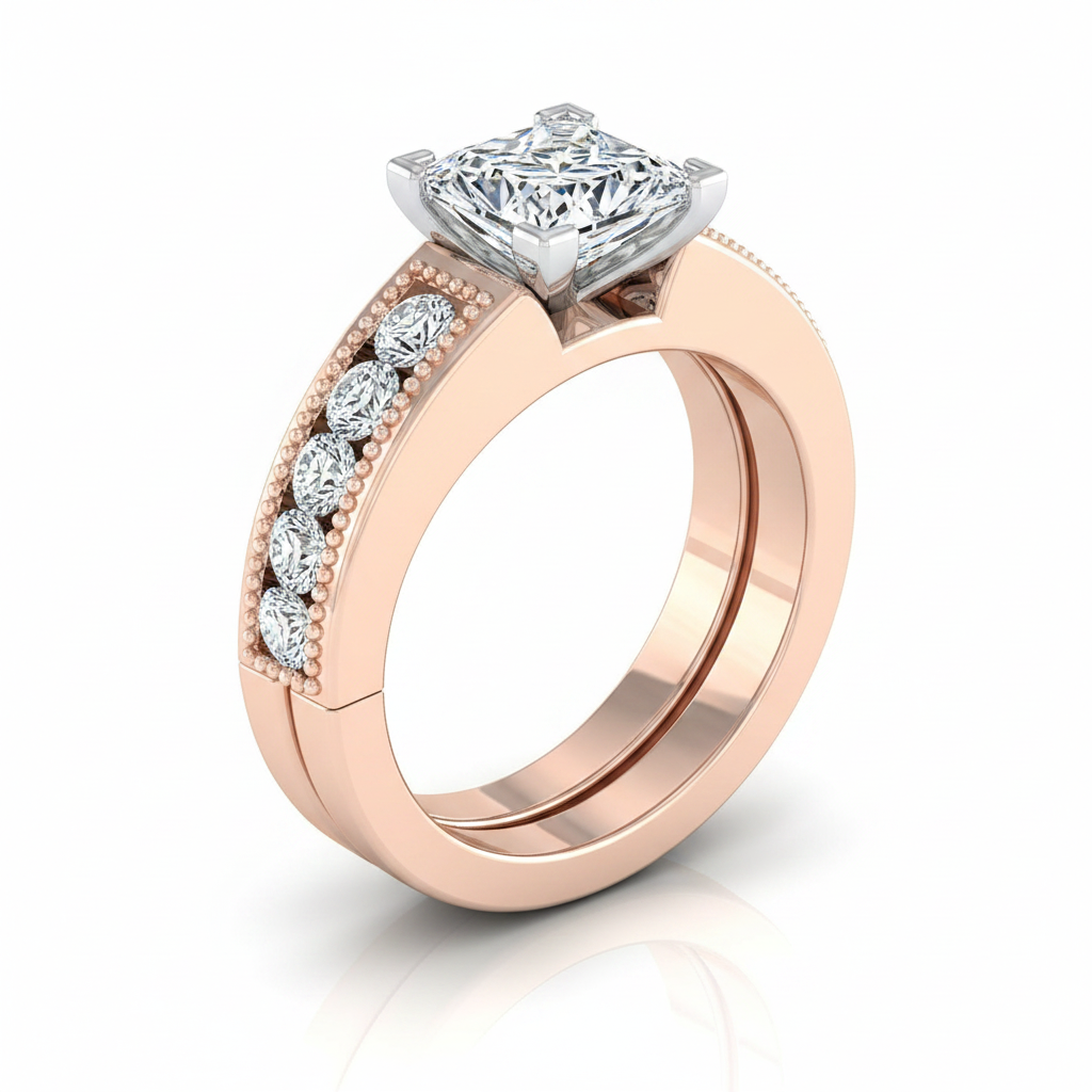 The Eleanor Matching Wedding Band, Princess in 14K Rose Gold