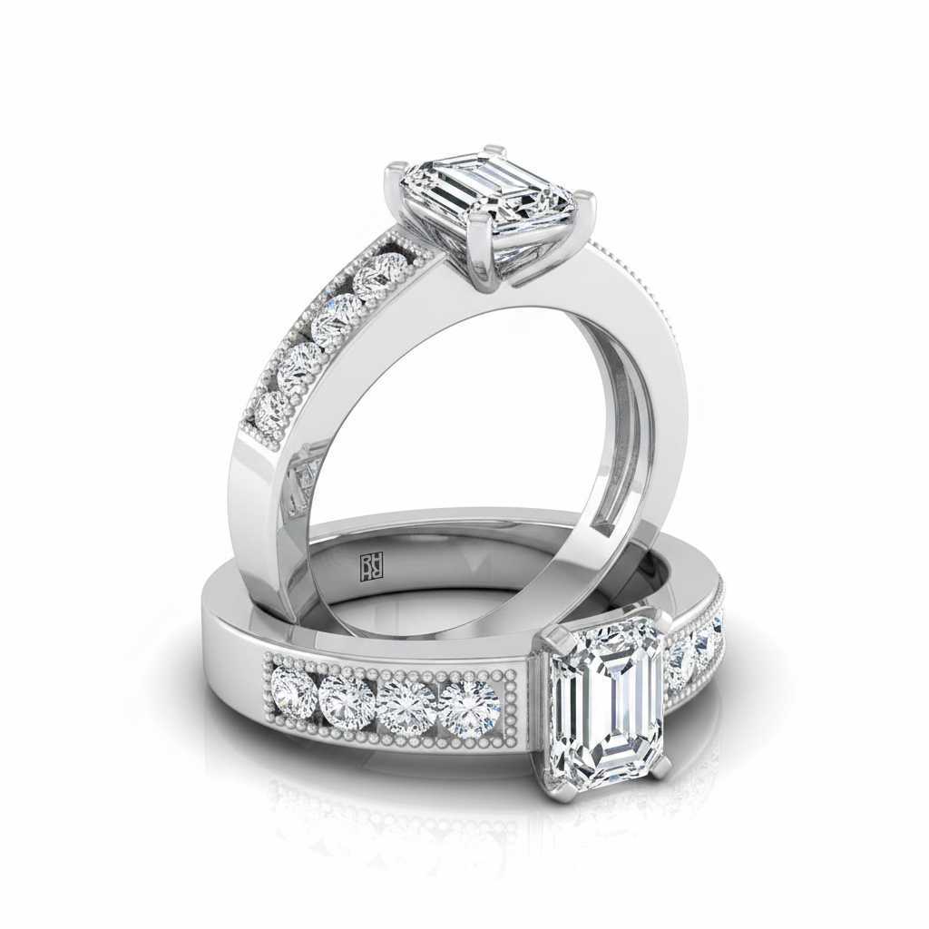 The Eleanor Matching Wedding Band, Emerald in 18K White Gold