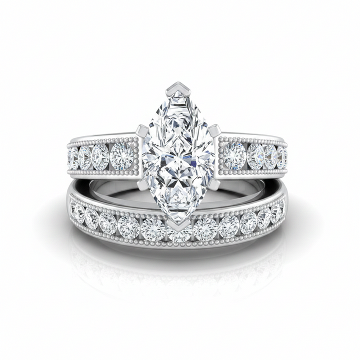 The Eleanor Matching Wedding Band, Marquise in 18K White Gold | RockHer