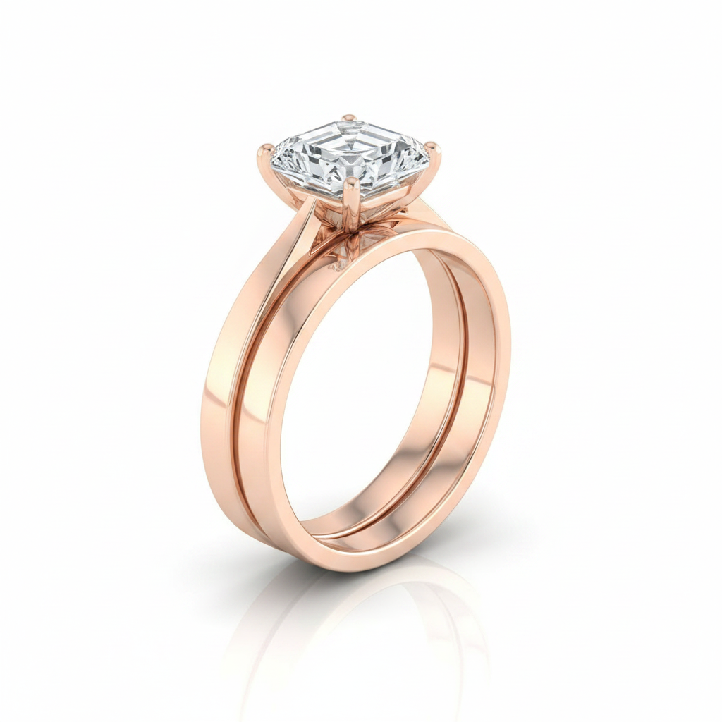 The Elena Matching Wedding Band, Asscher in 14K Rose Gold