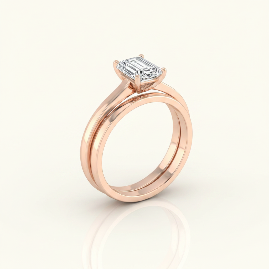 The Elena Matching Wedding Band, Emerald in 14K Rose Gold