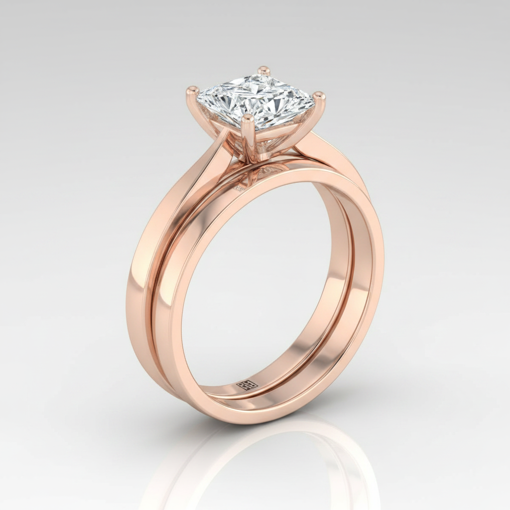 The Elena Matching Wedding Band, Princess in 14K Rose Gold