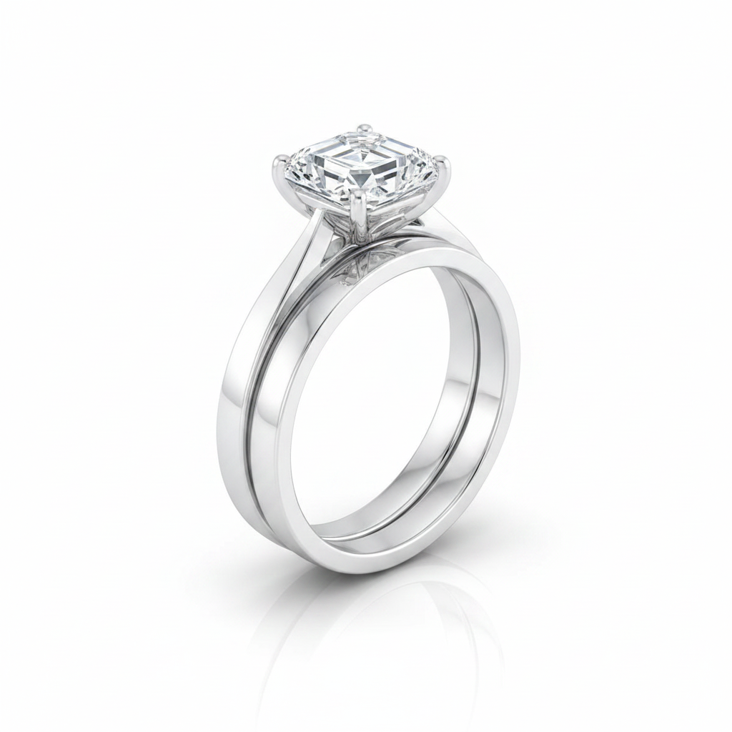 The Elena Matching Wedding Band, Asscher in 18K White Gold
