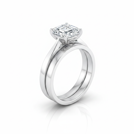 The Elena Matching Wedding Band, Asscher in 18K White Gold