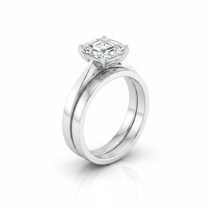 The Elena Matching Wedding Band, Asscher in 18K White Gold | RockHer