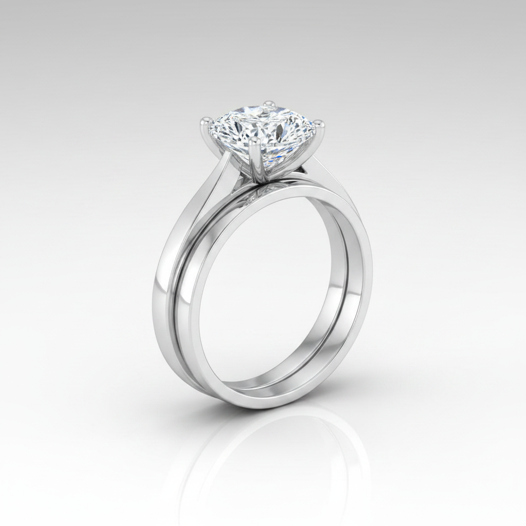 The Elena Matching Wedding Band, Cushion in 18K White Gold