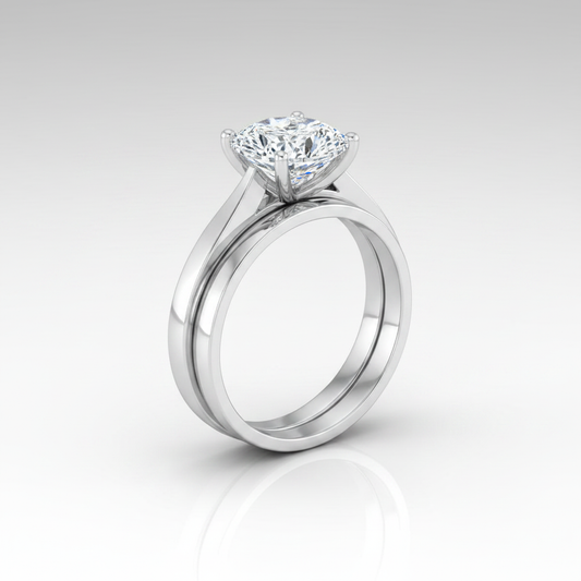The Elena Matching Wedding Band, Cushion in 18K White Gold