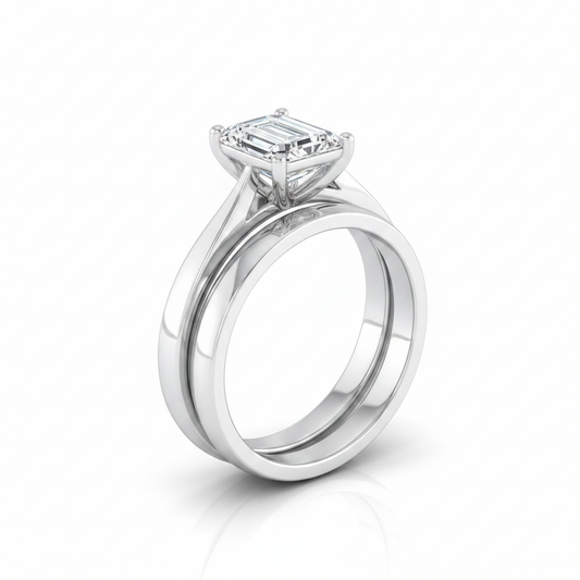 The Elena Matching Wedding Band, Emerald in 18K White Gold