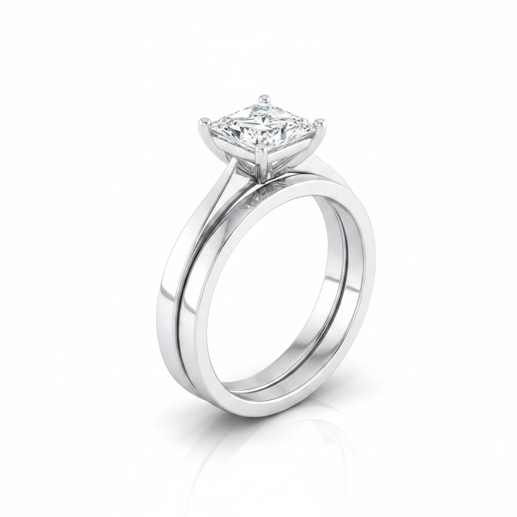 The Elena Matching Wedding Band, Princess in 18K White Gold