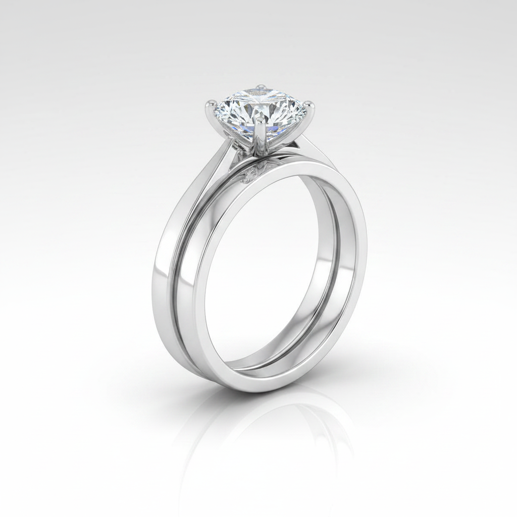 The Elena Matching Wedding Band, Round in 18K White Gold