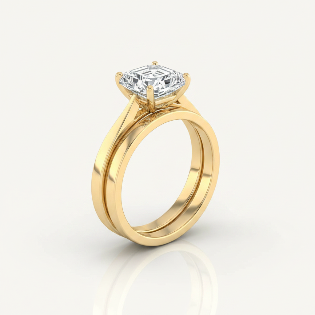 The Elena Matching Wedding Band, Asscher in 18K Yellow Gold
