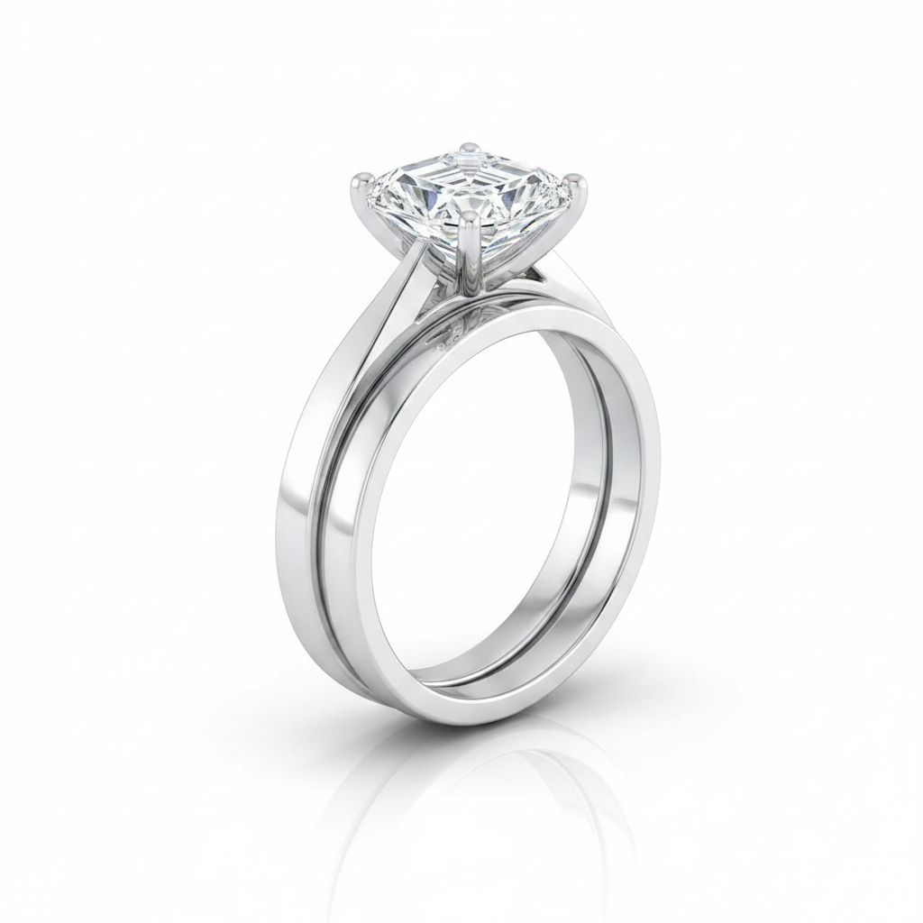 The Elena Matching Wedding Band, Asscher in Platinum
