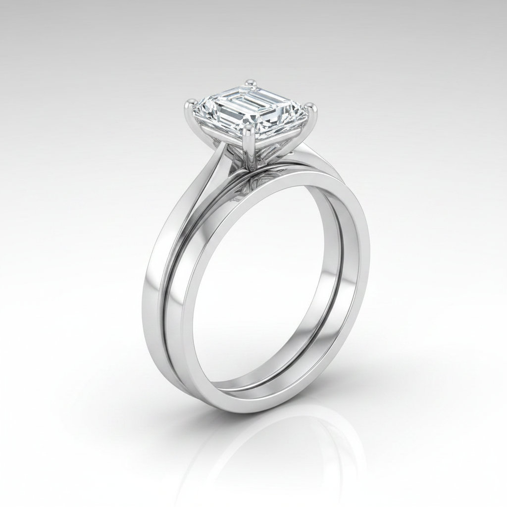 The Elena Matching Wedding Band, Emerald in Platinum