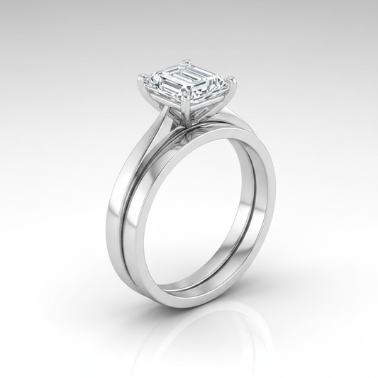 The Elena Matching Wedding Band, Emerald in Platinum