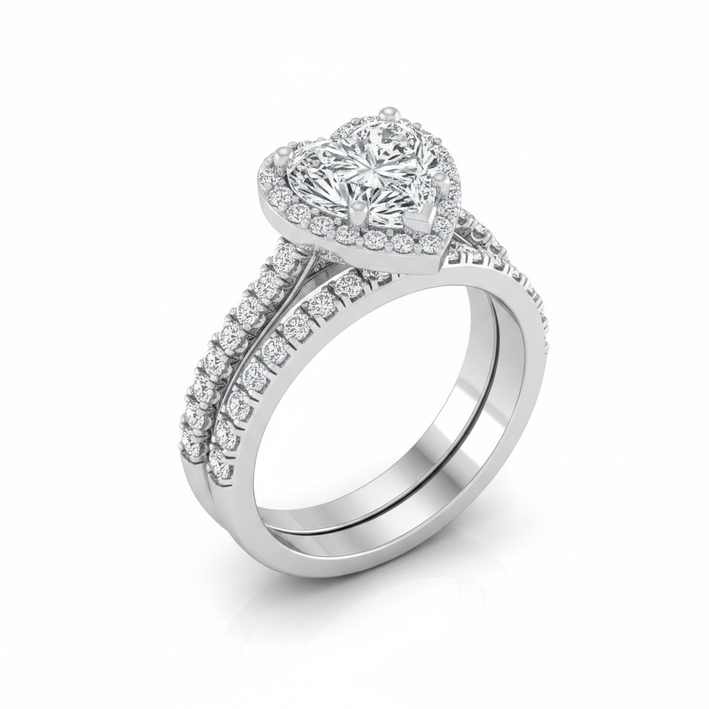 The Ella Matching Wedding Band, Heart in 18K White Gold