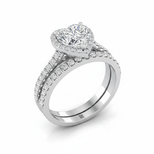 The Ella Matching Wedding Band, Heart in Platinum