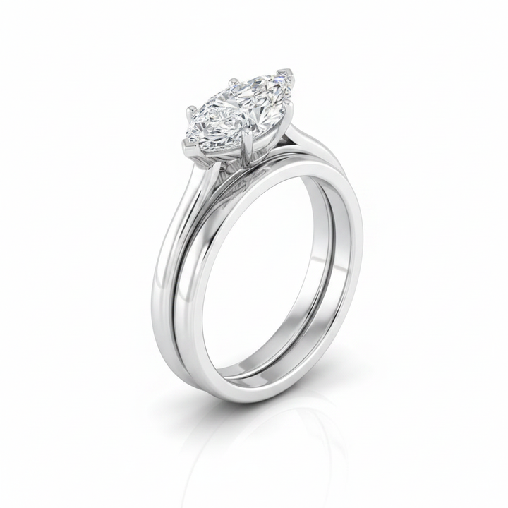 The Ellie Matching Wedding Band, Marquise in 18K White Gold | RockHer