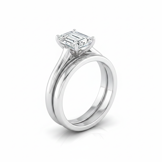 The Ellie Matching Wedding Band, Emerald in Platinum