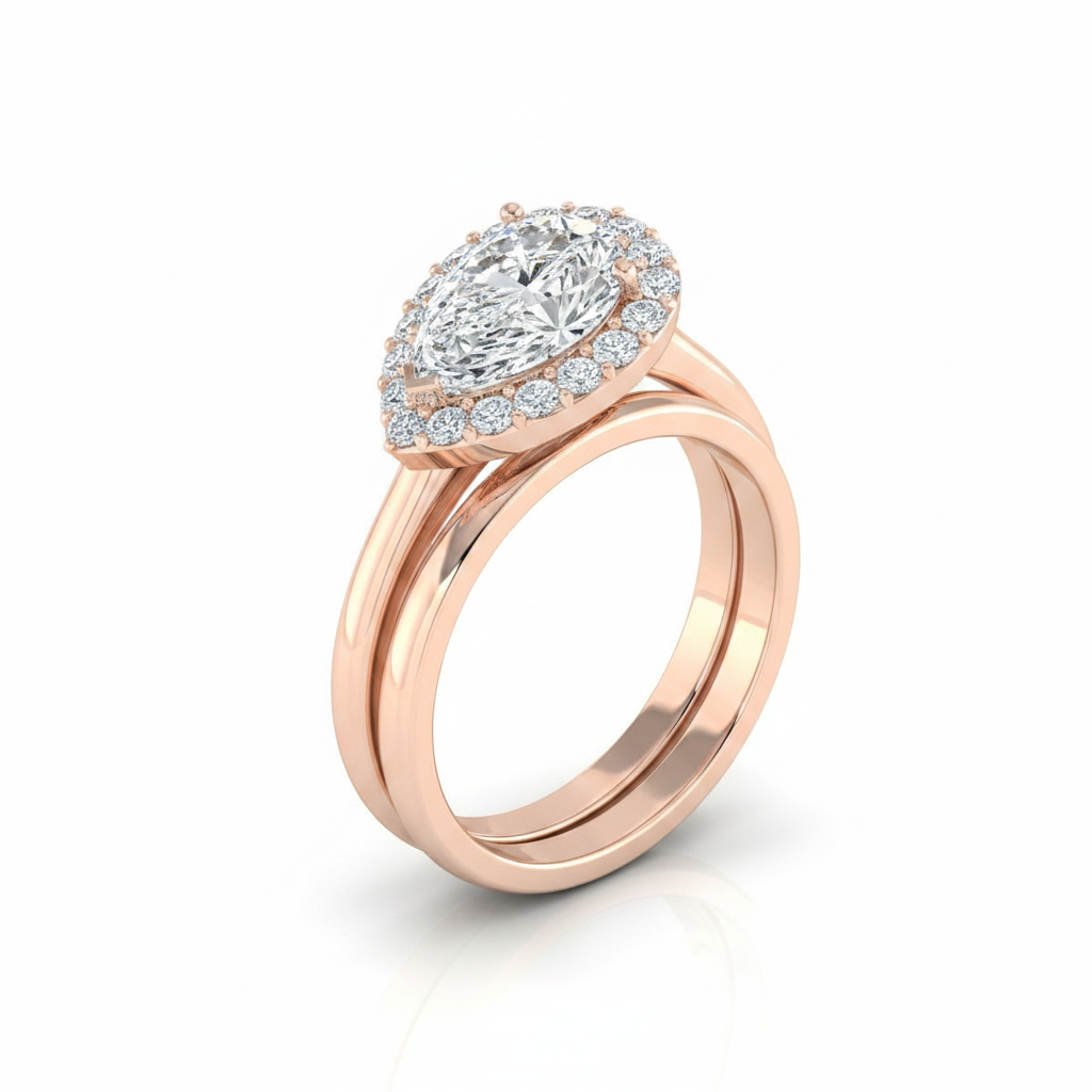The Etta Matching Wedding Band, Pear in 14K Rose Gold